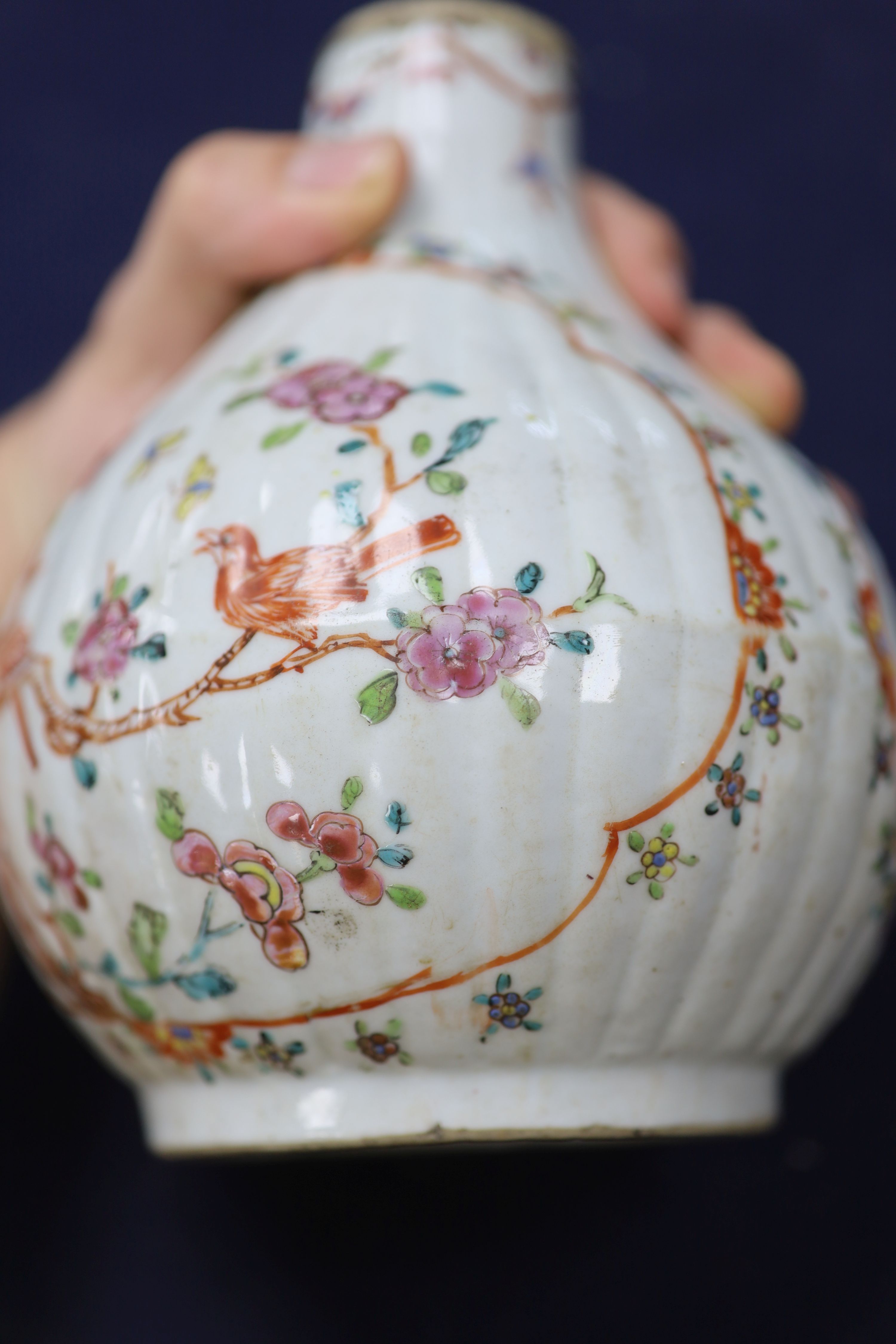 A Chinese Qianlong period bottle vase, reduced, height 29.5cm, and a Chinese plate with signature on back